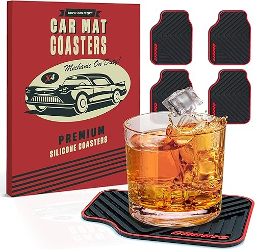 Triple Gifffted Posavasos de silicona para bebidas, divertidos regalos para amantes de los automóviles para hombres, ideas para él, mecánico para