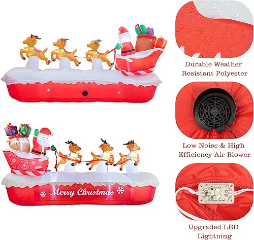 Miniatura 7 de COOLWUFAN 10 FT Christmas Inflatables Outdoor Decorations Santa Claus on The Sleigh with Cute Elks, Blow Up Inflatable Yard Decoration Clearance