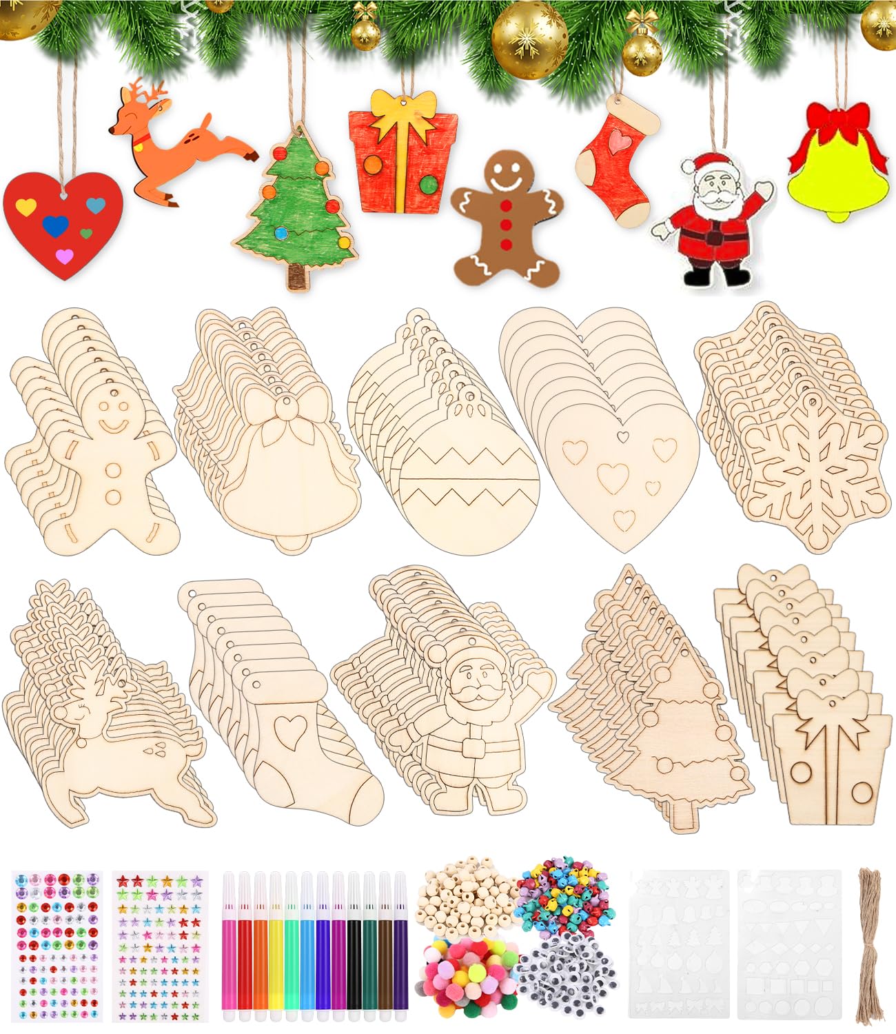 MEISHANG Weihnachts-Anhänger Zum Bemalen - 68 Stück Holz-Set