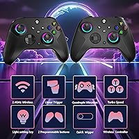Vista 2 de YUYIU 2.4GHz Controller with 7 Colors RGB Light for Xbox Controller, Xbox One Series X S,Consoles,Steam PC Windows, with 1000mAh Battery/Dual