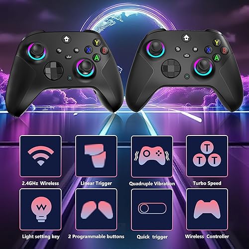 Miniatura 2 de YUYIU 2.4GHz Controller with 7 Colors RGB Light for Xbox Controller, Xbox One Series X S,Consoles,Steam PC Windows, with 1000mAh Battery/Dual