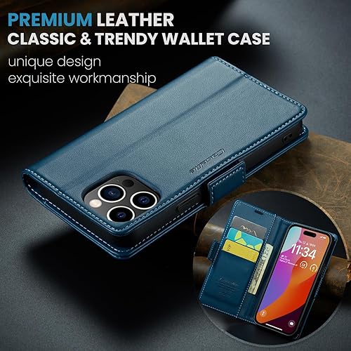 Miniatura 9 de Funda para iPhone 15 Pro Max, bloqueo RFID Funda de piel sintética con tarjetero y soporte para tarjetas, funda a prueba de golpes para iPhone 15