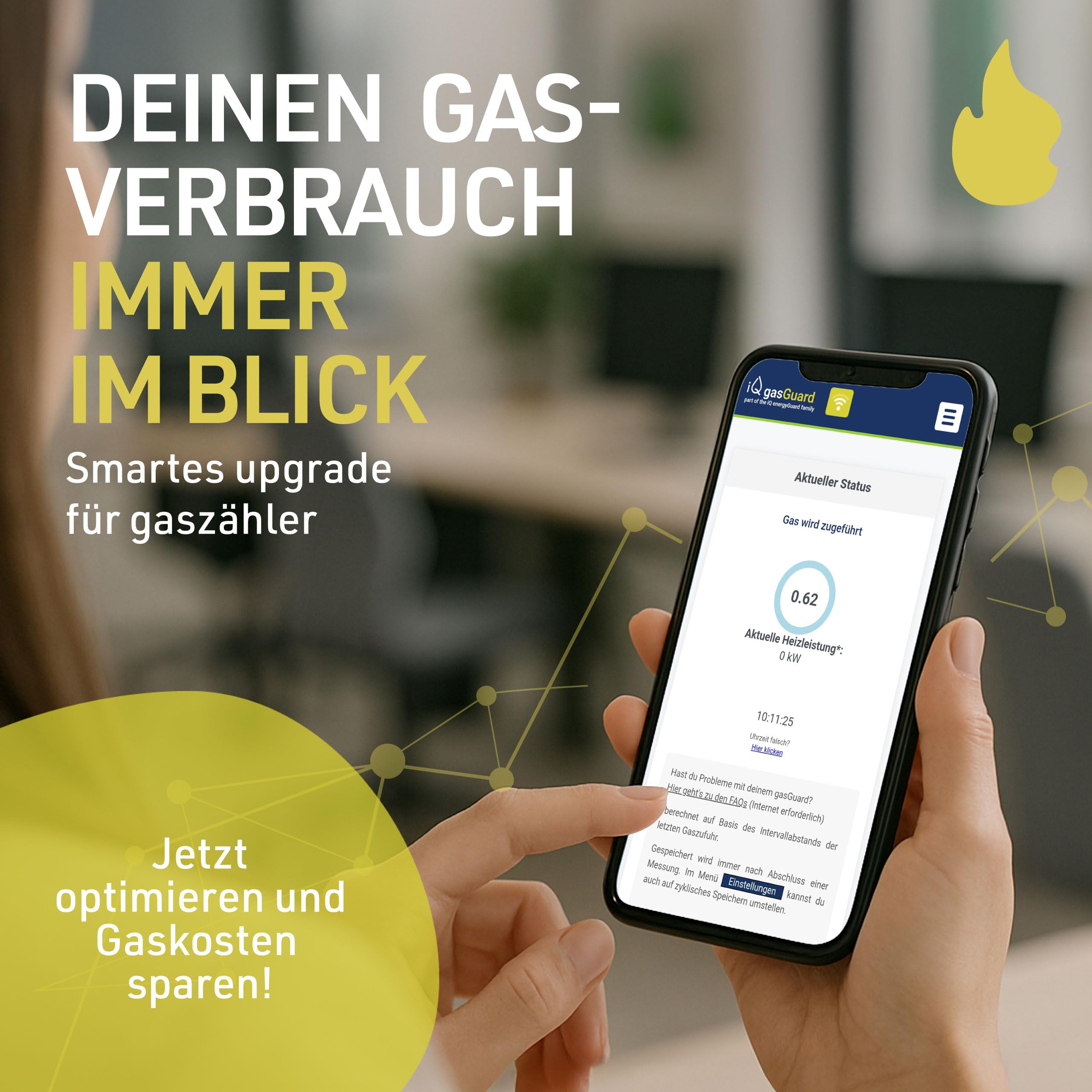 iQ gasGuard inteligentny licznik gazu z interfejsem impulsowym z funkcją alarmu i Wi-Fi - cyfrowy monitoring zużycia gazu i kosztów - licznik zużycia gazu i miernik z WiFi do smartfonów i komputerów