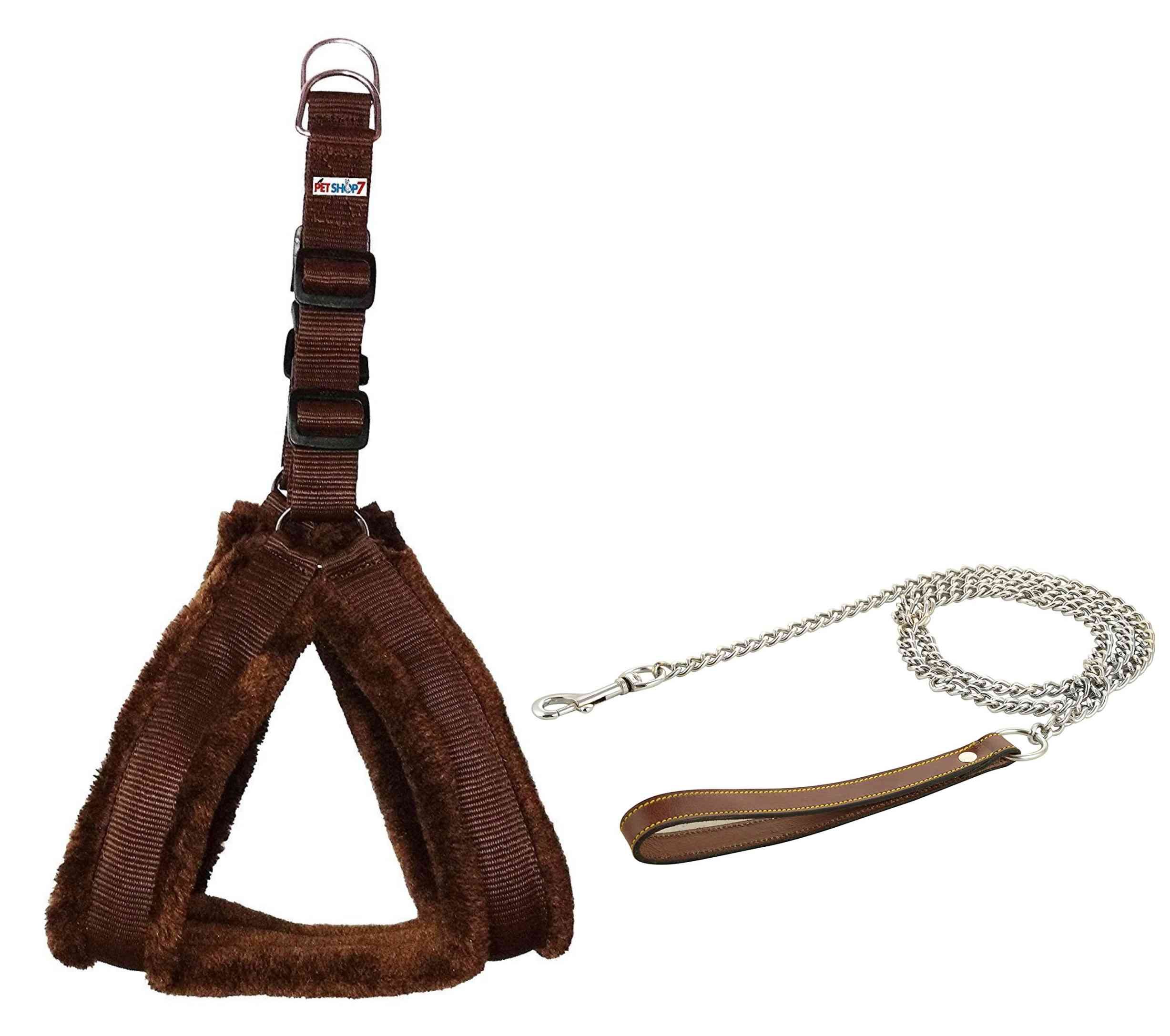 Skora Nylon Padded Brown Adjustable Dog Harness & Dog Leash Leather Handle Chain 1.25 Inch for Large Pet (Chest Size : 33-42) (B078MS2HB2) Amazon Price History, Amazon Price Tracker