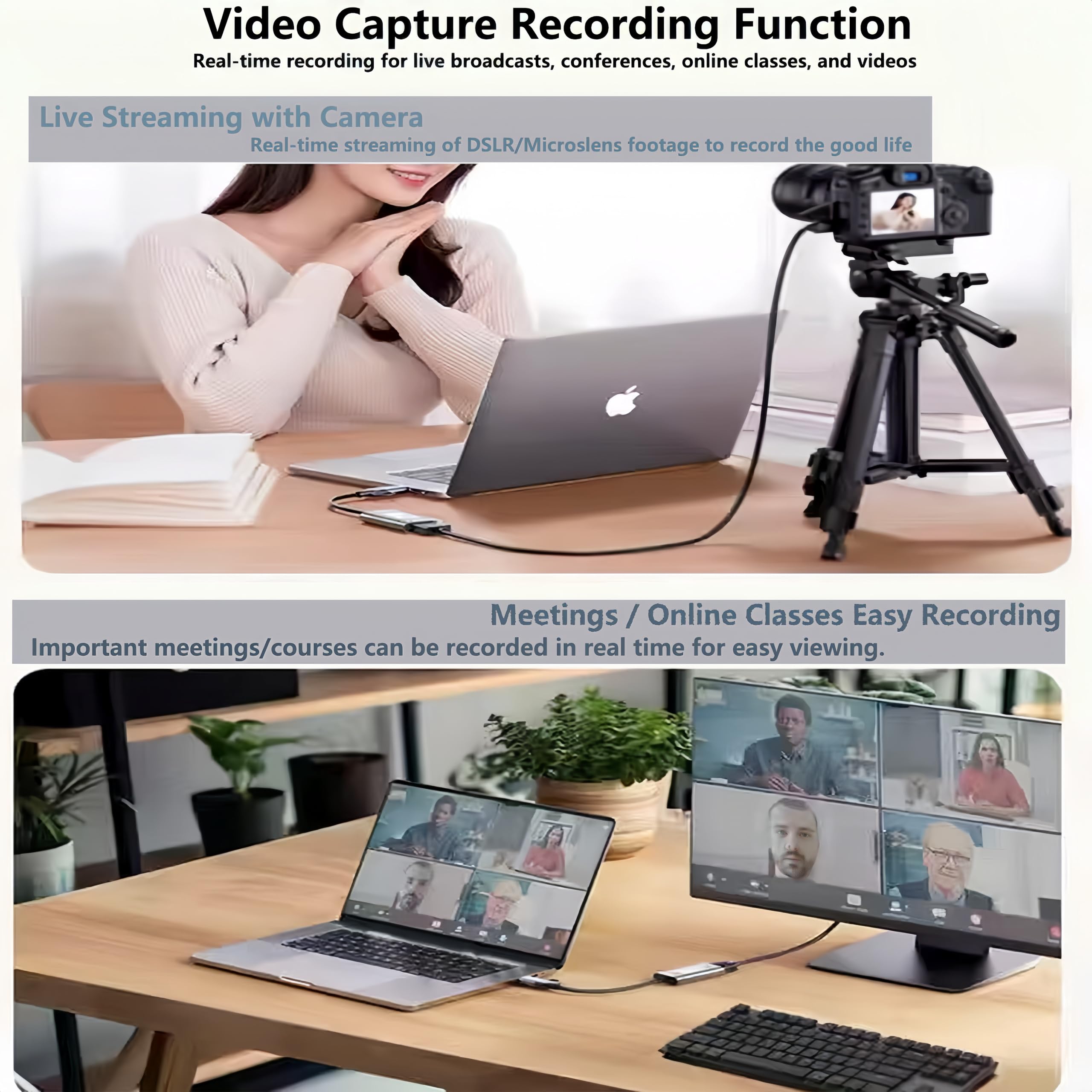 4K HDMI Video Capture Card with USB3.0&100W PD, HDMI to USB/USB C Supports 4K@60Hz Input and 1080P Output HD Live and Record Video Audio Game MS2130 for Sessions Courses Gaming Live Broadcast Record