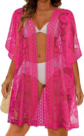 Womens Lace Bathing Suit Cover Up Open Front Swimsuit Coverup Bikini Beach