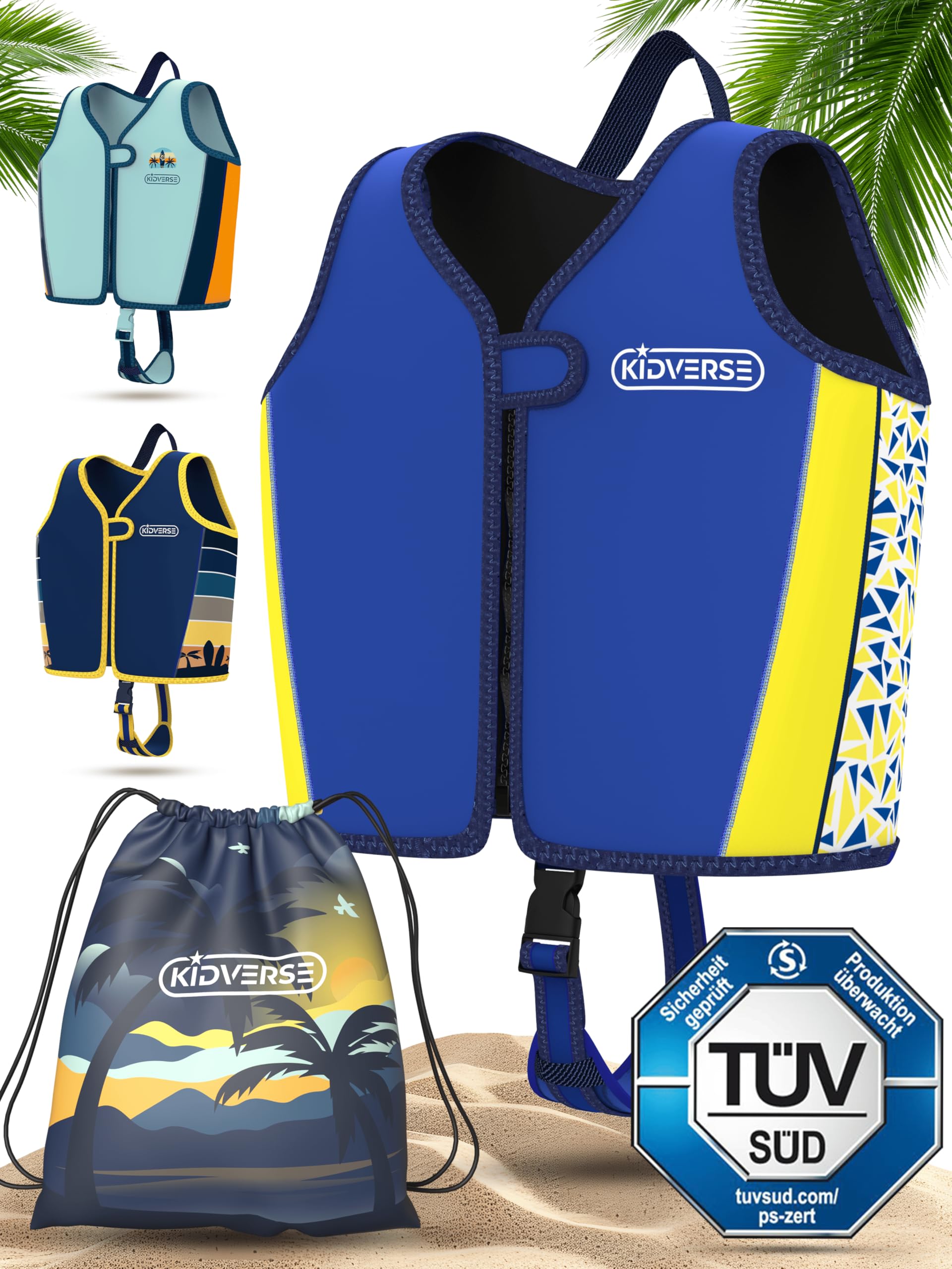 KIDVERSE Schwimmweste Kinder - Testsieger & TÜV geprüfte Schwimmhilfe für Kinder ab 2 Jahre mit verstellbarem Auftrieb - CE-Zertifiziert mit extra weichem Premium Neopren