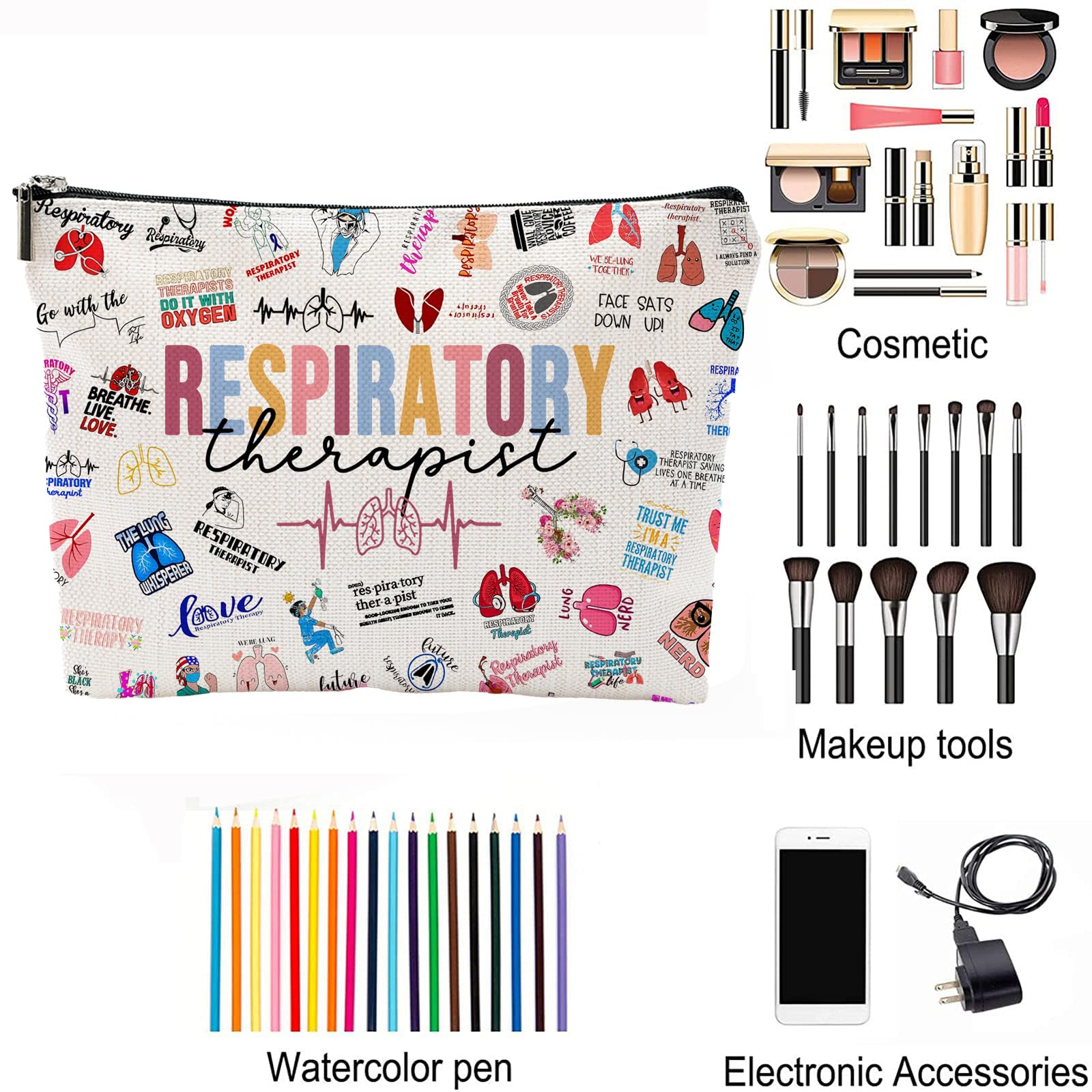 Respiratory Therapist Gifts Makeup Bag Respiratory Therapist Gifts RT Gift for Women Work Adult Humor Employee Pulmonology Nurse Coworker Graduation Birthday