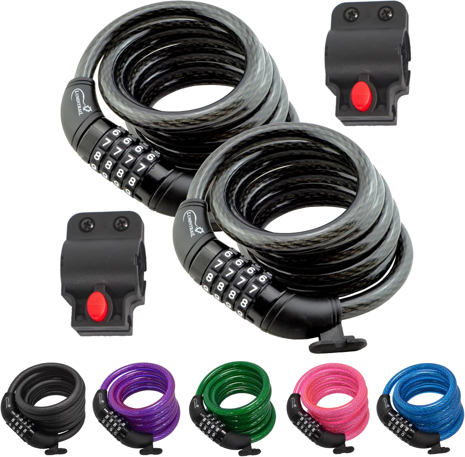 Lumintrail Combination Bike Cable Lock 6 ft Anti-Theft 2-Pack