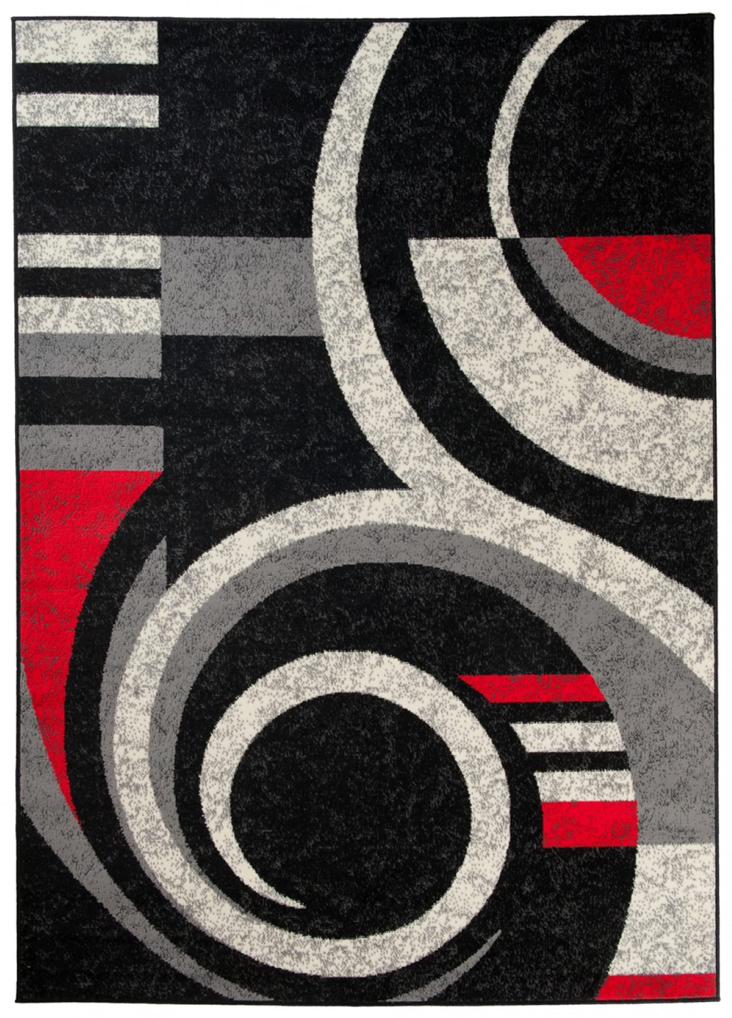 TAPISO Qmega Tapis Poils Ras Moderne Noir Gris Rouge Abstrait Motif Ondes Tapis Salon Chambre Adulte Salle à Manger Bureau Oeko-TEX Résistant 140 x 200 cm