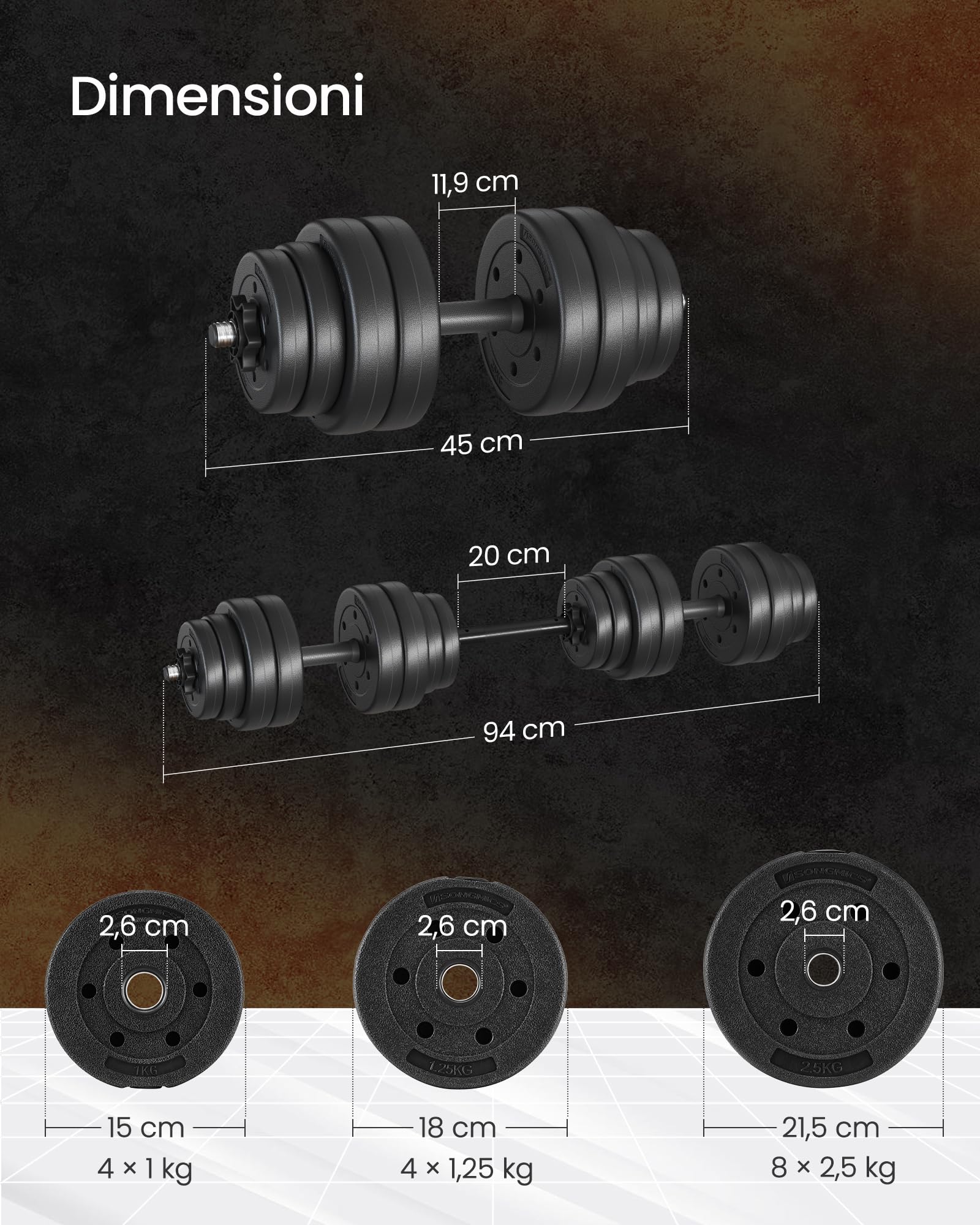 SONGMICS Manubri 2 in 1, Set di Bilanciere Corto, con Tubo di Collegamento in Acciaio, Allenamento, Fitness, Sollevamento Pesi per Casa, Palestra