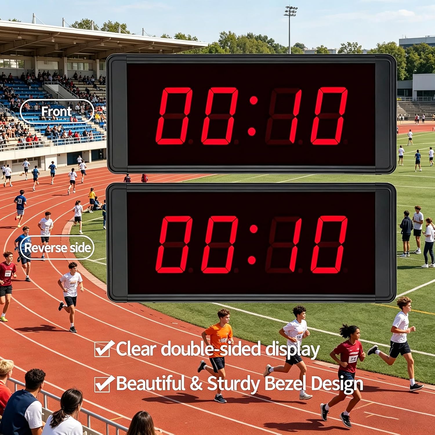 1.5in Digital Led Counter, Double-Sided Clock Timer with Remote Control, 20 Groups of Segmented Memories Saving, Countdown, Cycle Timing, for Running Race Gym Event