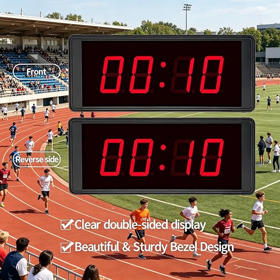 1.5in Digital Led Counter, Double-Sided Clock Timer with Remote Control, 20 Groups of Segmented Memories Saving, Countdown, Cycle Timing, for Running Race Gym Event