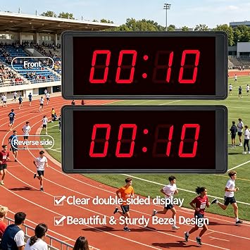 1.5in Digital Led Counter, Double-Sided Clock Timer with Remote Control, 20 Groups of Segmented Memories Saving, Countdown, Cycle Timing, for Running Race Gym Event