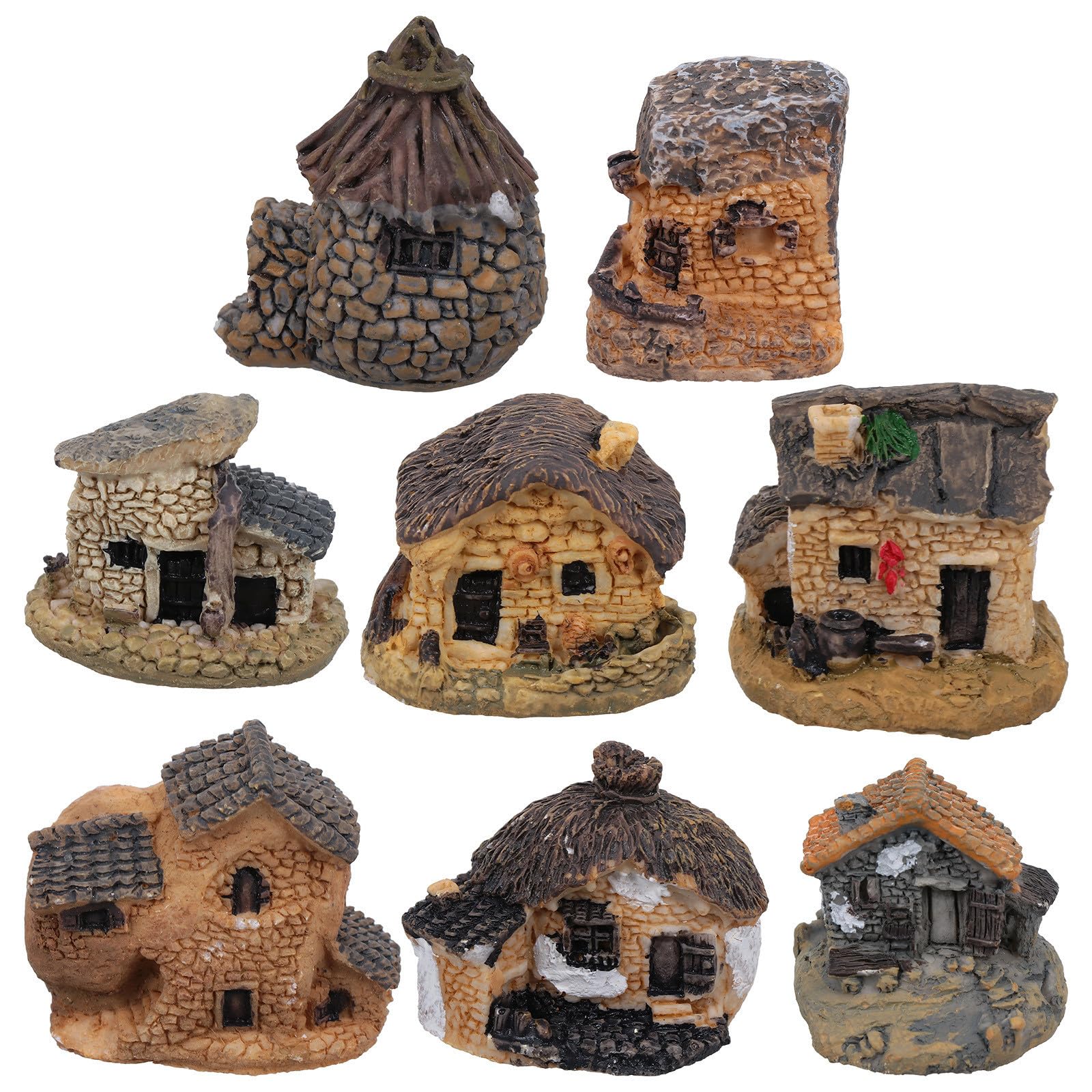 Decoración de jardín de hadas con mini casas de resina en varios estilos para macetas