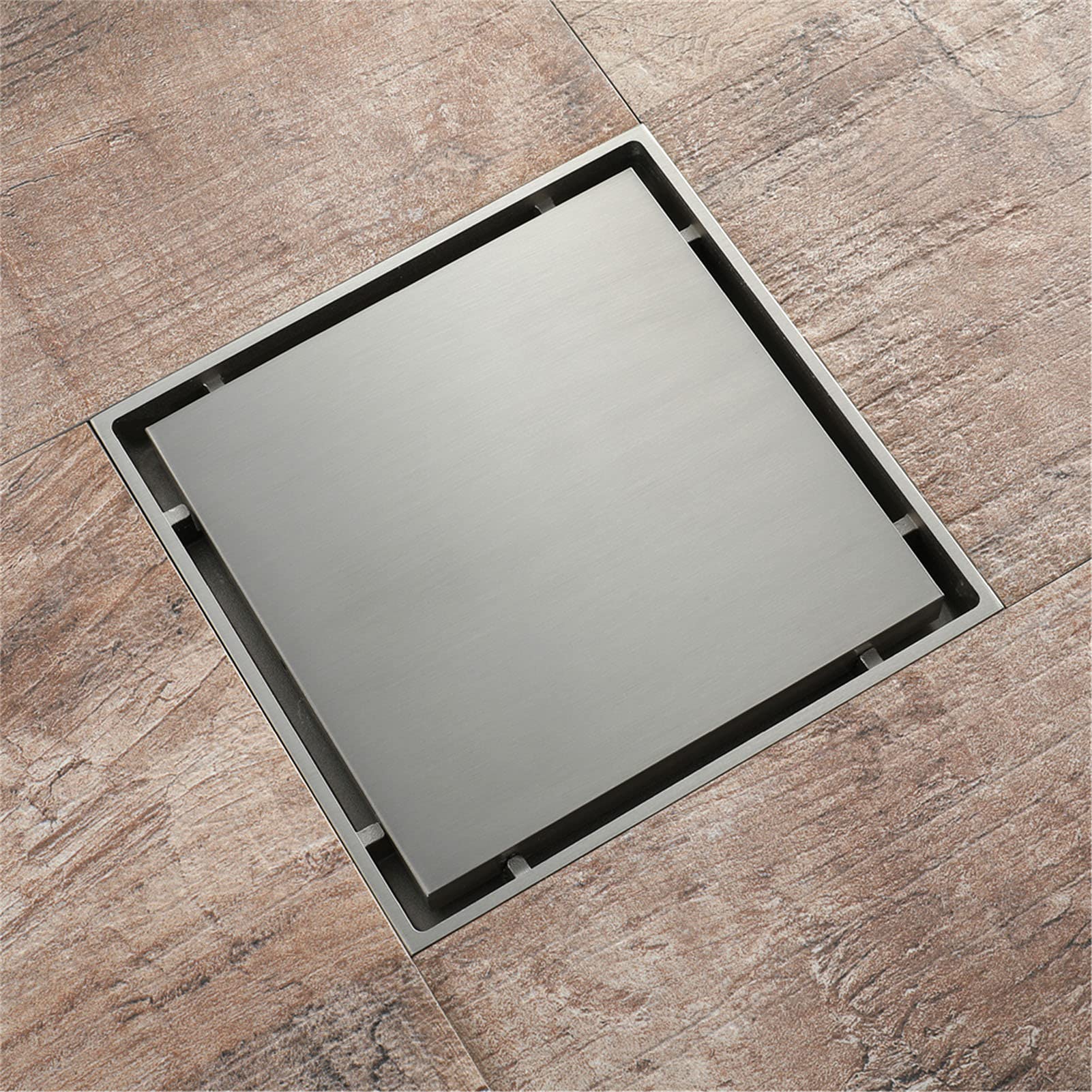 Scarico doccia nichel spazzolato, scarico a pavimento doccia con griglia removibile, scarico a pavimento basso per cucina bagno, fermacapelli,Square