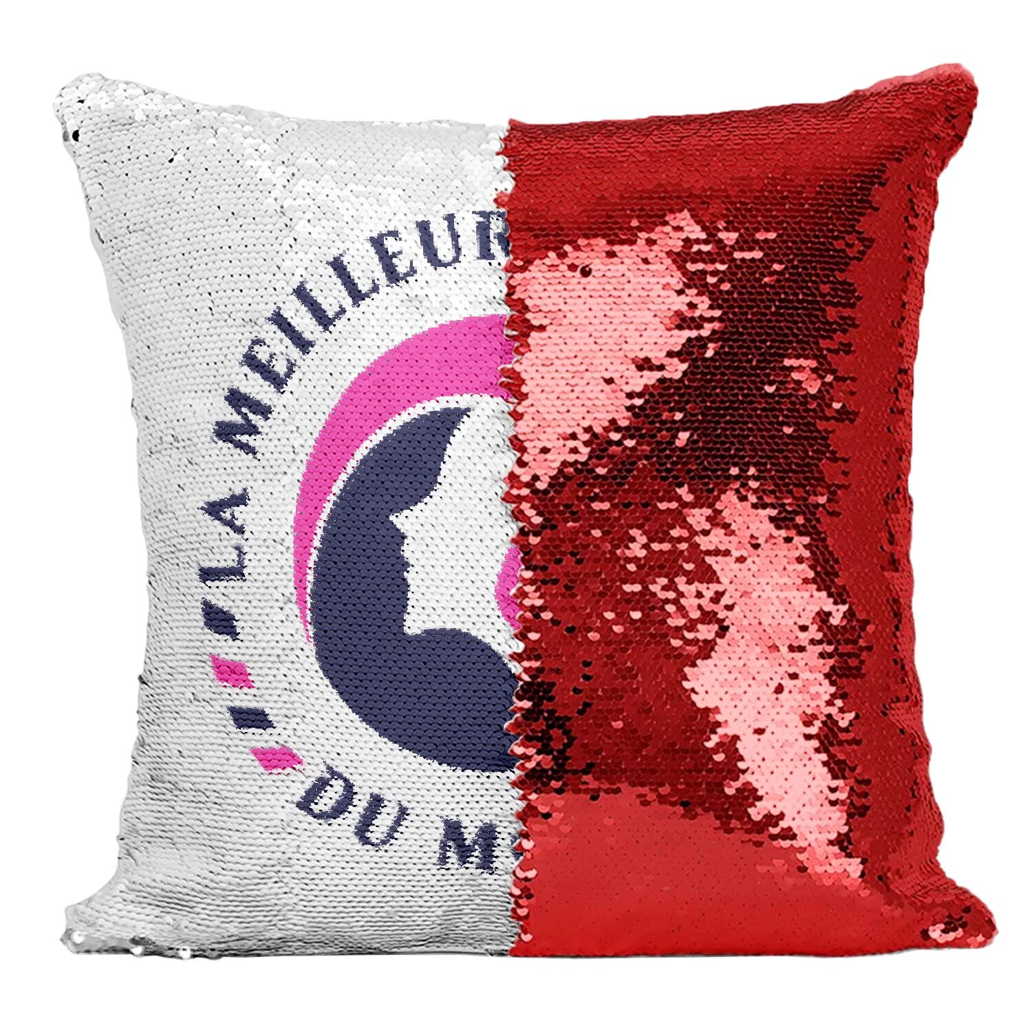 Coussin Sequin Rouge La Meilleure Coiffeuse du Monde Déco Salon