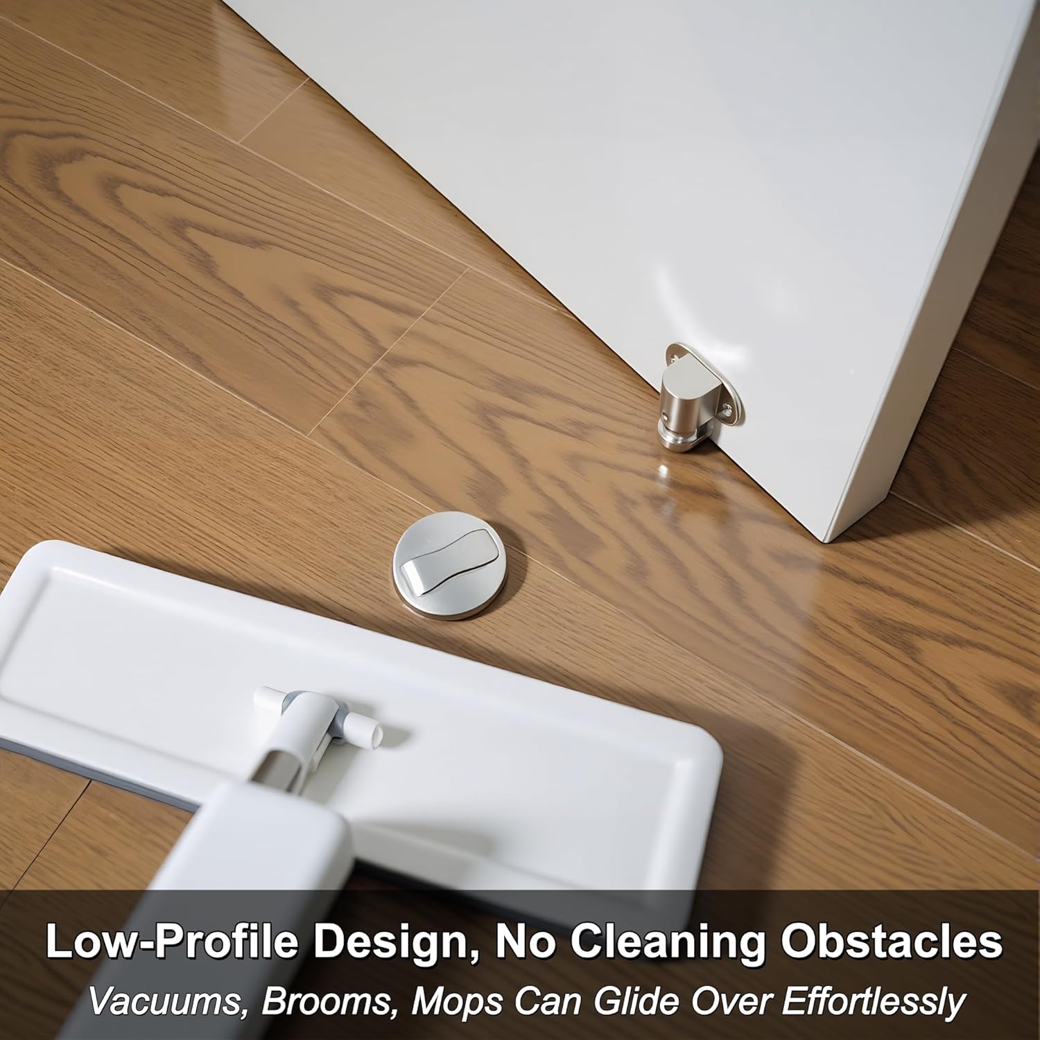 4 Pack Magnetic Door Stopper – Adjustable Magnetic Door Stop for Bottom of Door, Floor Mount Magnet Door Holder with Nail-Free Glue Included, No-Drilling (Silver)