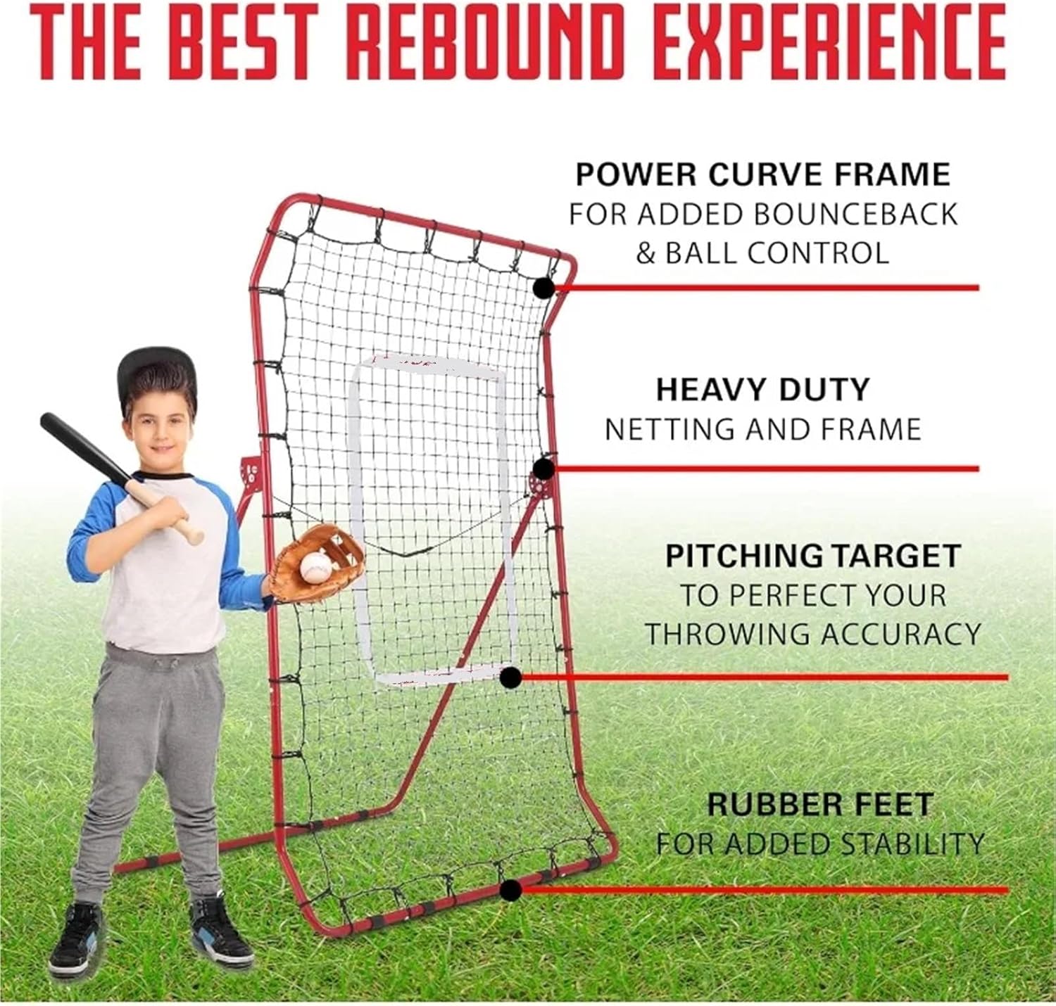Soccer Rebounder Net 4x7 Pitch Back Baseball/Softball Rebounder Pitching and Throwing Practice Partner, Adjustable Angle Pitchback Trainer