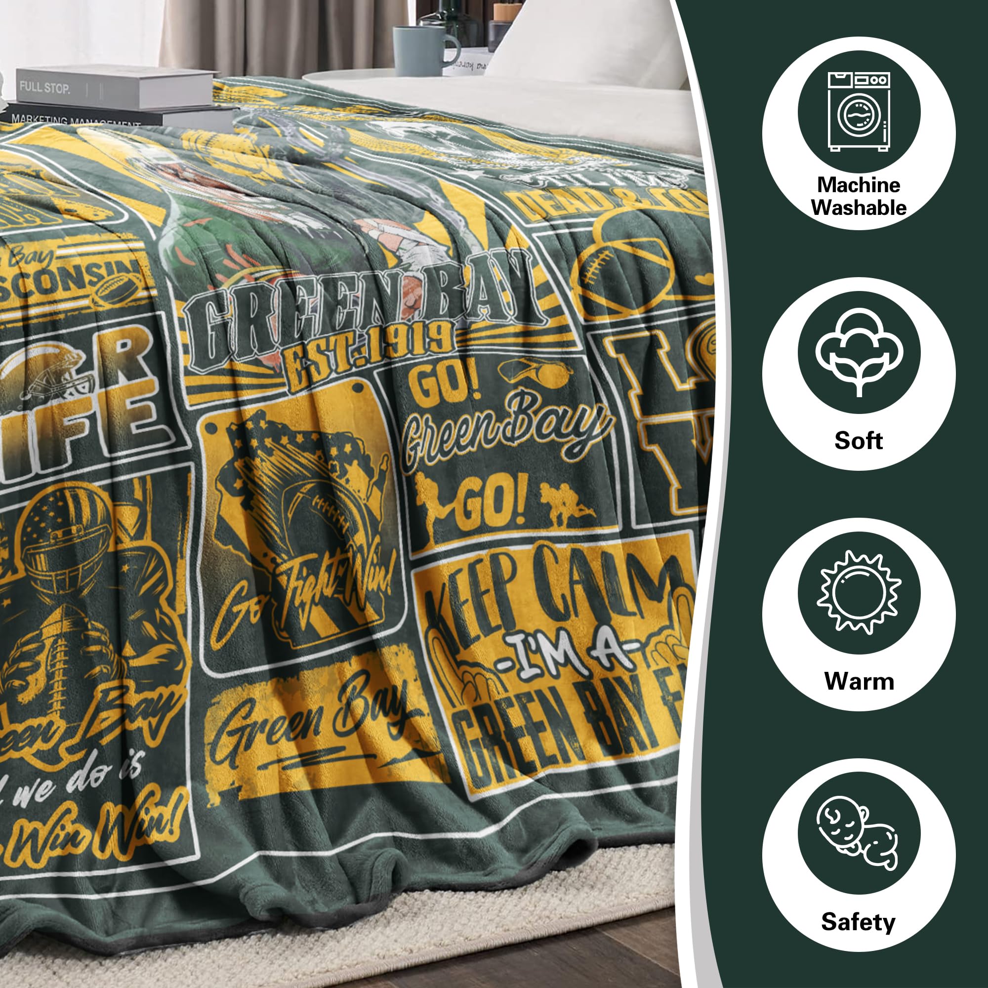 Fußballdecke, Merch für Herren, Fußball-Geschenke für Männer und Frauen, 203,2 x 152,4 cm | Kuschelige Überwurfdecke im Fußball-Stil für Bett, Couch