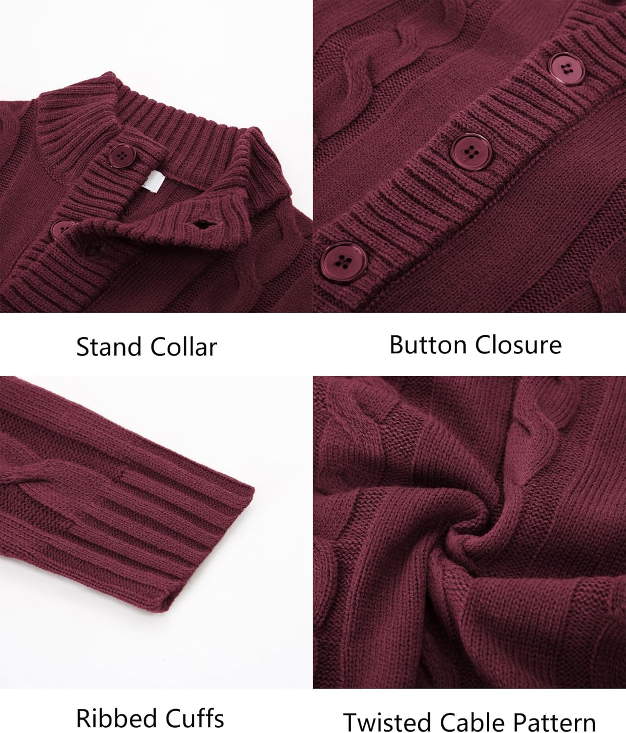 PJ PAUL JONES Mens Cable Knit Cardigan Sweaters Casual Stand Collar Slim Fit Long Sleeve Button Down Sweaters - Image 5