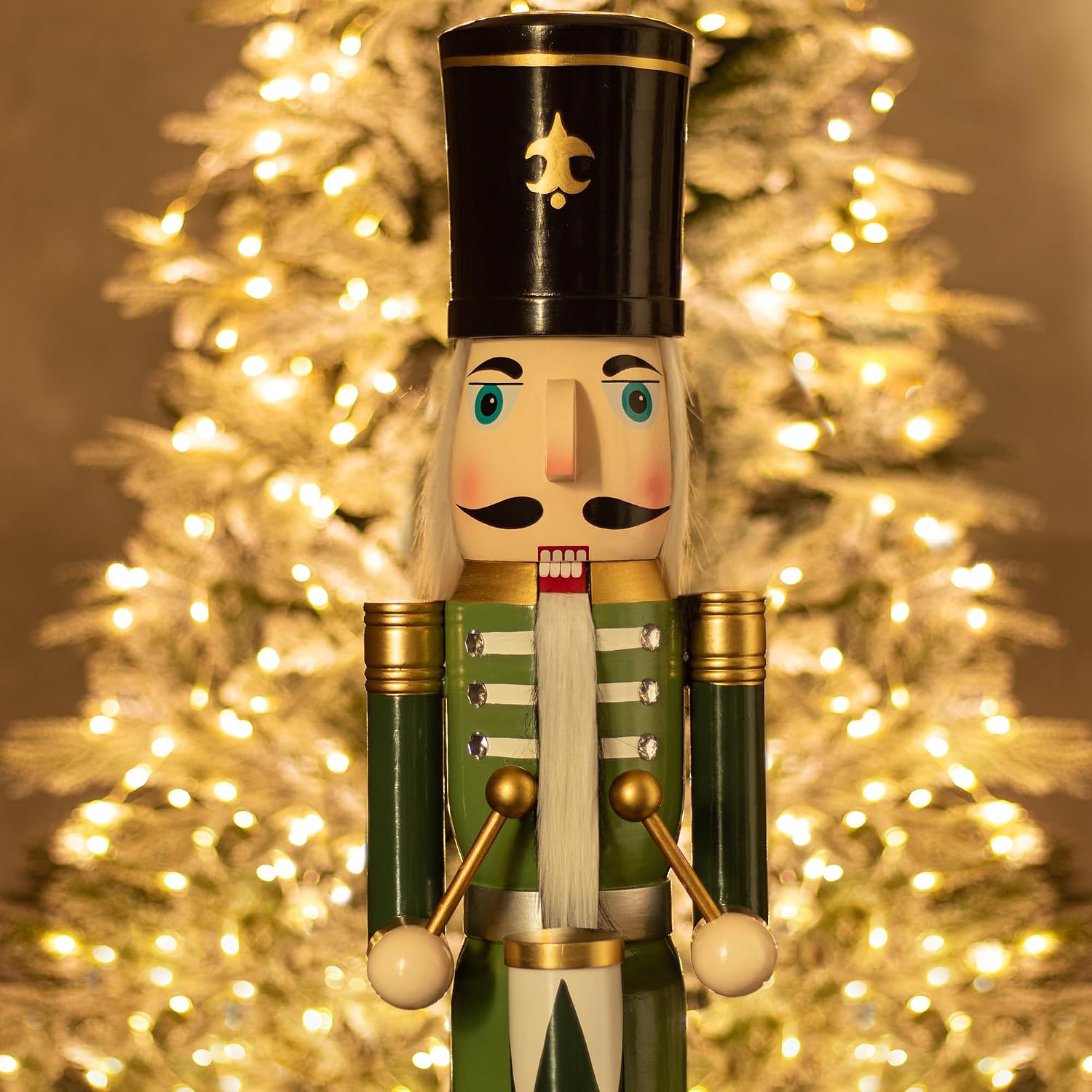 KI Store 4ft Christmas Nutcracker Green Wooden Soldier Nutcracker Figurine for Front Door, Porch, Christmas Tree, Mantel, Fireplace