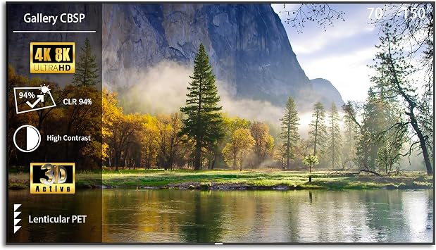 Gallery UST ALR CLR Projector Screen, CBSP Fixed Frame 169, 4K/8K Ultra HD, 94% Ambient Light Rejecting, Wall Mount, for Ultra Short Throw Projectors, for Bright Rooms 70"