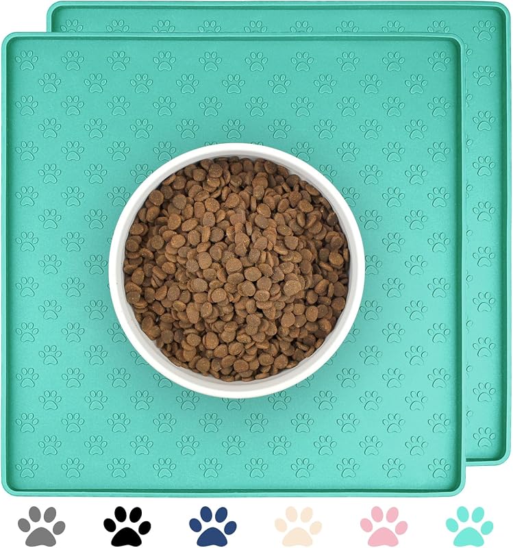 Tapete para Alimentação de Cães e Gatos em Silicone Impermeável e Antiderrapante Ptlom Verde, Pacote com 2