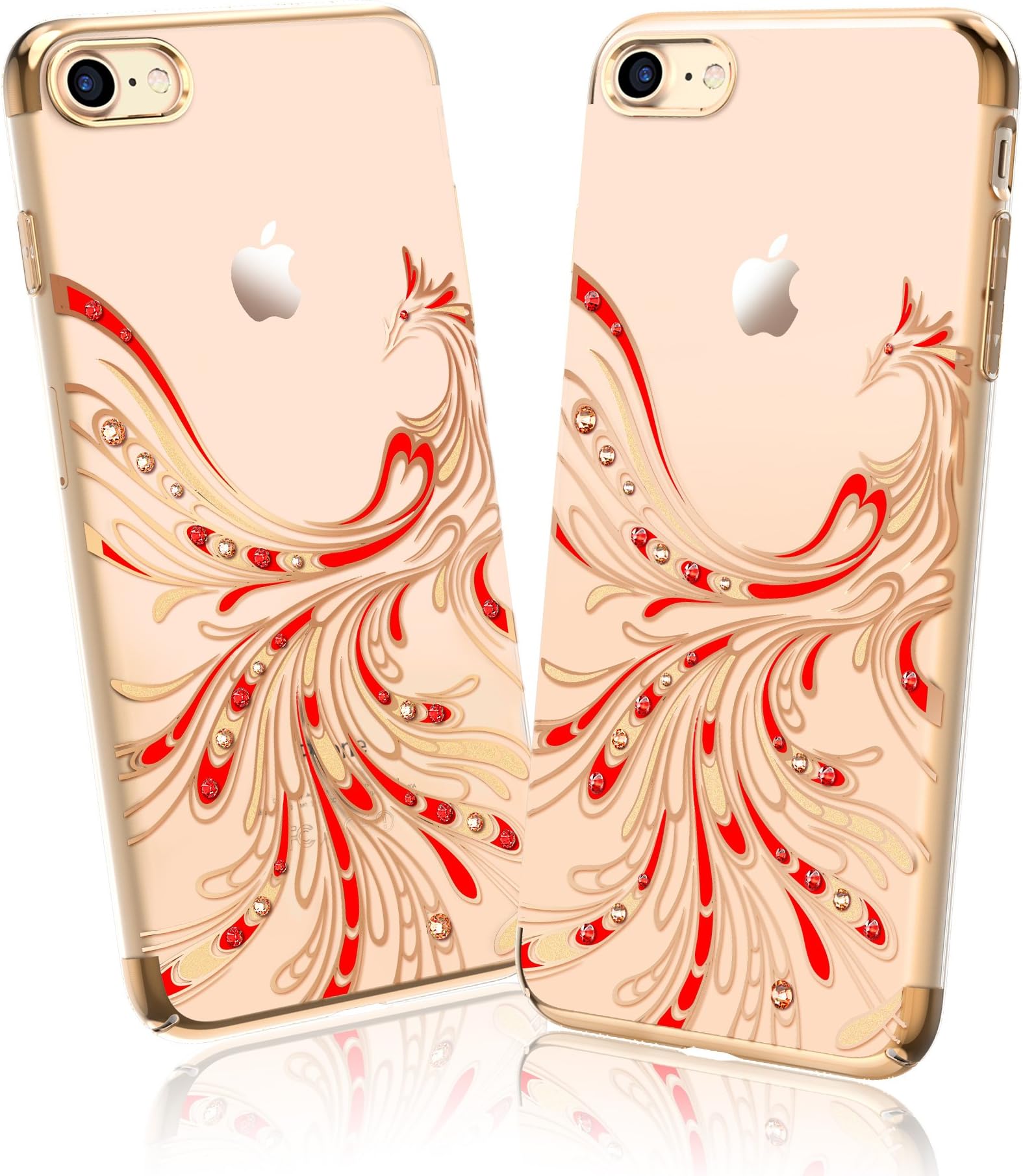 iPhone 8 Case,Clear iPhone 7 Case from Kingxbar ,Bling Diamond Crystals from SWAROVSKI Element Hard PC Transparent Sparkly Case Cover for Apple iPhone 8/ iPhone 7 ( Phoenix-Gold)
