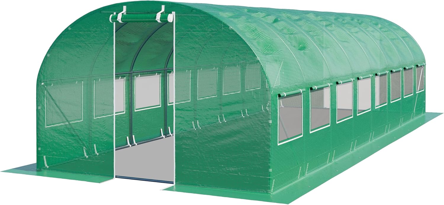 TOOLPORT Foil Greenhouse 3 x 8 m Stable and Durable with Window - Tear-Resistant PE Tarpaulin 180 g / m   Green Transparent