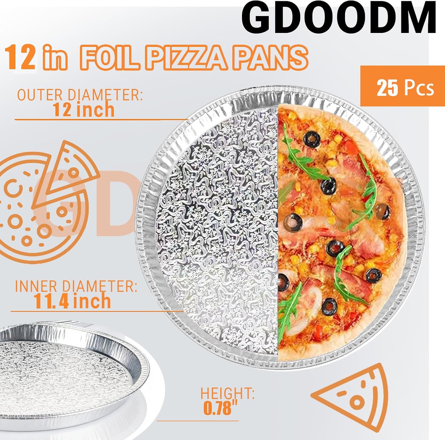 25 Pack 12 Inch Disposable Pizza Pans, Foil Pizza Pans, Round Aluminum Pizza Pan Focaccia Pan, Chocolate Cookies Cake Tin, Serving Platter Tray, Freezer & Oven Safe