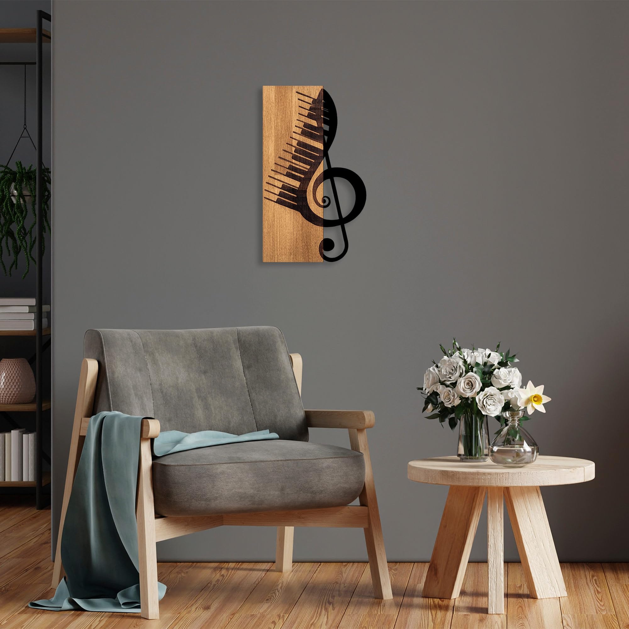 Décoration murale bois et métal Wallity 30x50 cm noir et noyer pour intérieur moderne