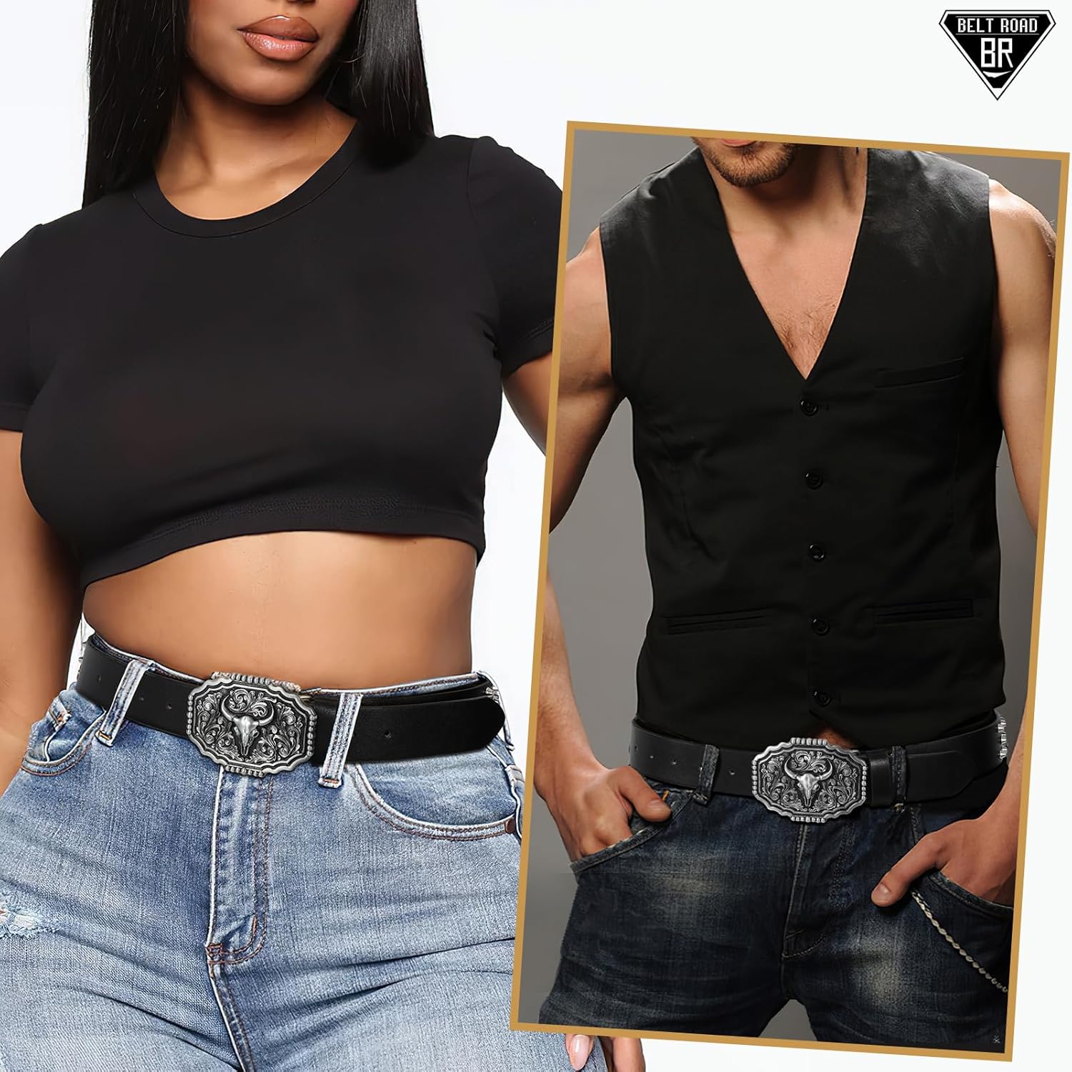 BELTROAD Cowboy Cowgirl Belts for Women Men Western Belts for woman Rhinestone Belt With Western Buckle - Image 3