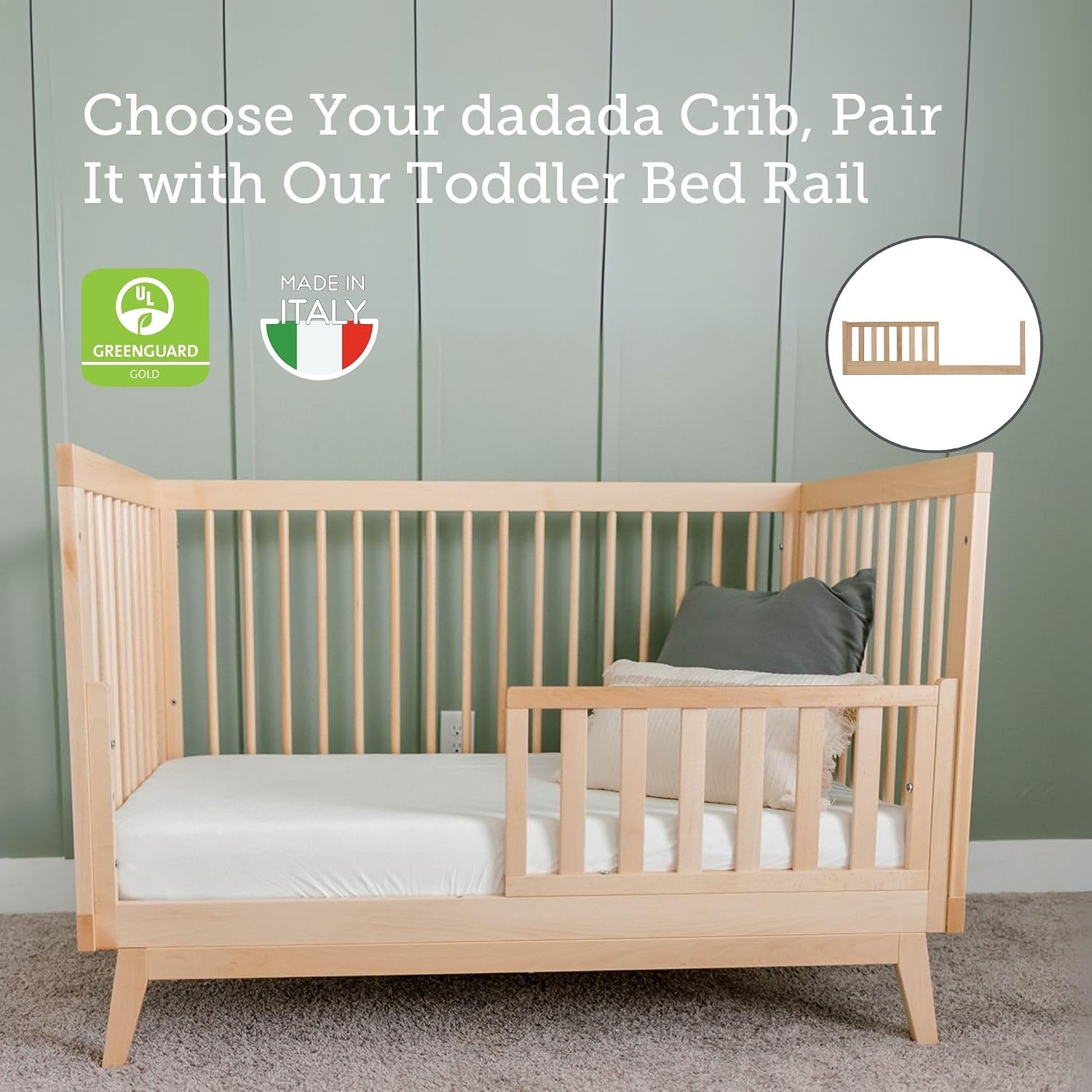 dadada Baby Toddler Bed Rail – Crib Conversion Kit for Brand Crib Models Only (Soho, Austin, Lala, Bliss & Spirit) – Solid Beechwood, Made in Italy, GREENGUARD Gold Certified (Natural)
