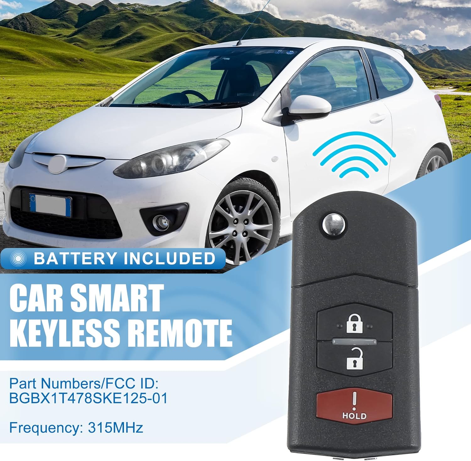 X AUTOHAUX 2pcs 315MHz BGBX1T478SKE125-01 Flip Keyless Entry Remote Key Fob for Mazda 5 2 CX-7 CX-9 Chip 63 80 Control Replacement 3 Button Proximity Smart Fob