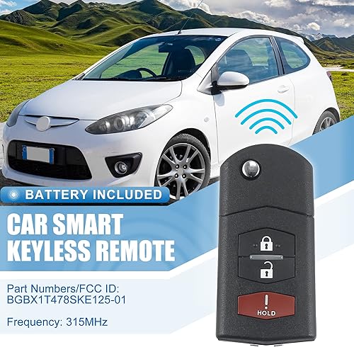 Miniatura 2 de X AUTOHAUX 3 botones Flip coche entrada sin llave control remoto reemplazo llavero proximidad Smart Fob BGBX1T478SKE125-01 para Mazda 5 2 CX-7 CX-9