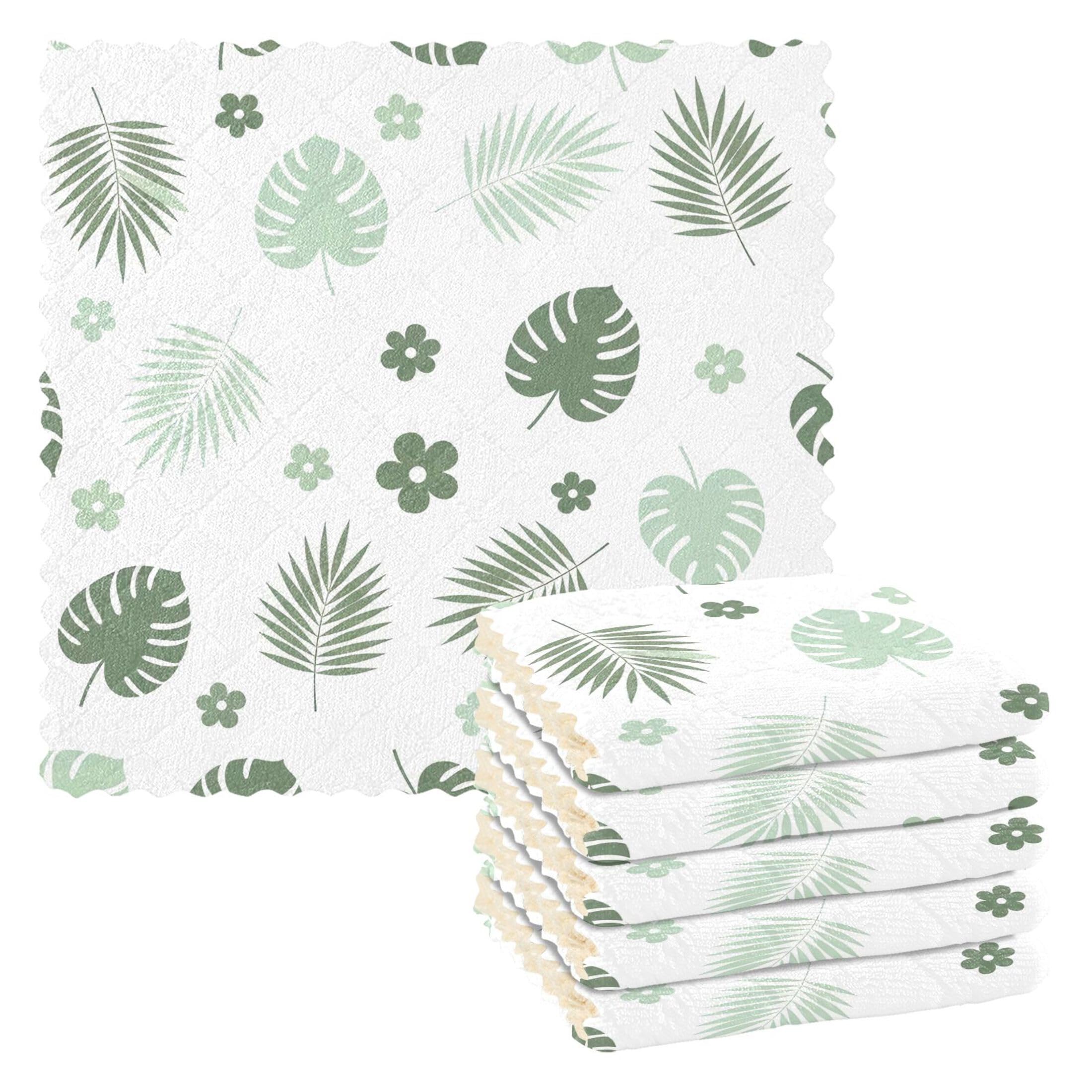Fuauuyl Monstera Leaves Kitchen Dish Towel Set of 6, Soft Absorbent Washable Cleaning Cloths Dish Rags Tea Bar Drying Towels, 11x11 In