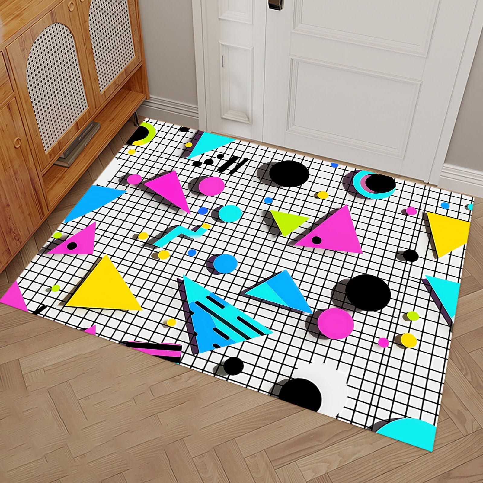 Tapis de cuisine rétro géométrique blanc pour intérieur moderne