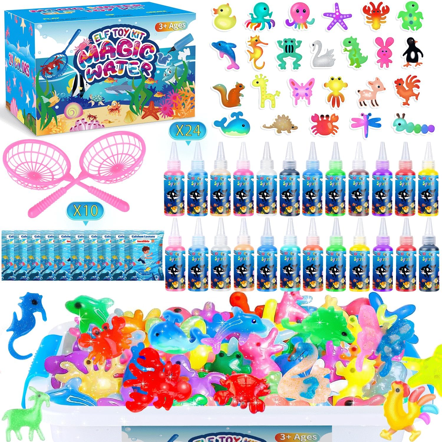 KAISASA Magic Water Elf Toy Kit, Aqua Fairy Water Gel Kit for Kids with 24 Magic Gels, Aqua Fairy kit with 24 Shape Molds, DIY Creative Art Crafts Kits, Birthday Gifts & Party for Girls and Boys