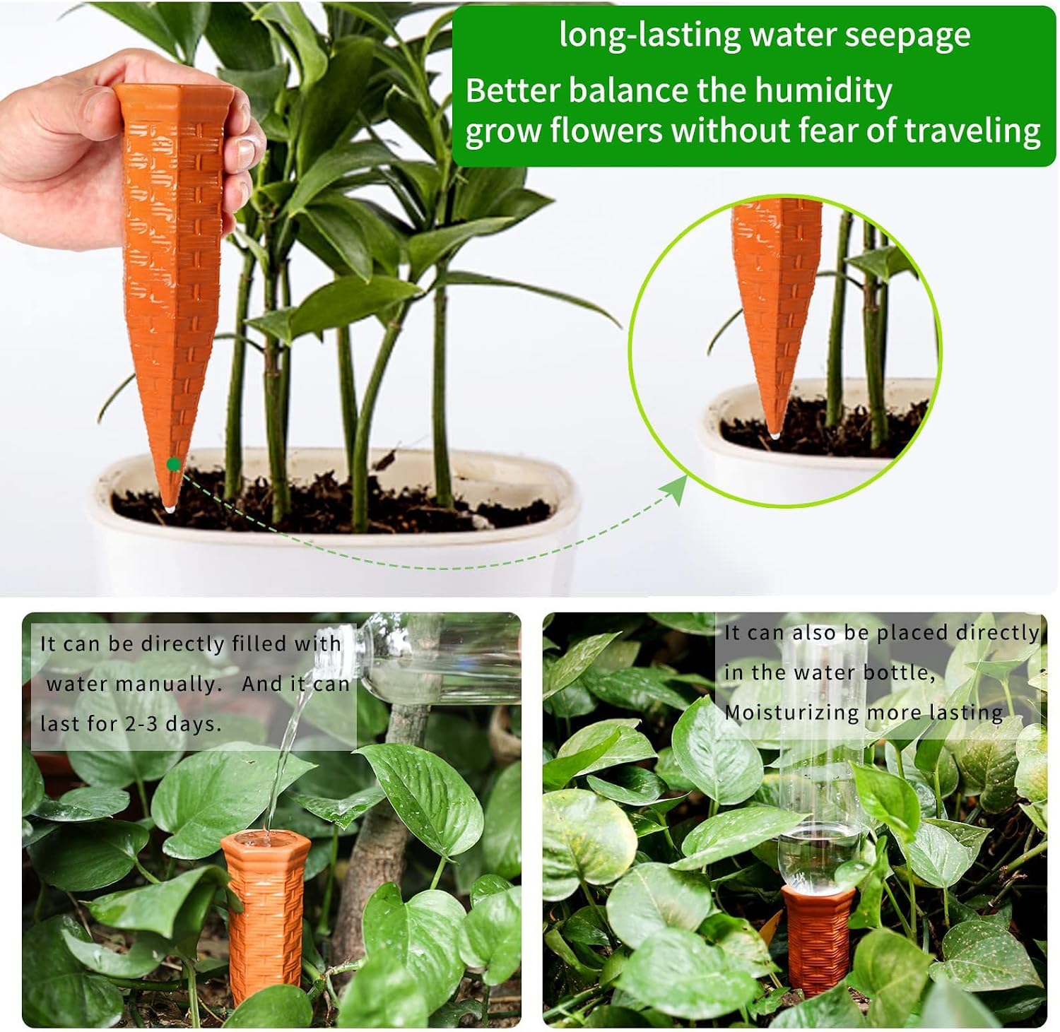 6 Pack Terracotta Watering Spikes, Plant Watering Devices Wine Bottle Automatic Plant Self Watering Spikes for Vacations, Self-Watering Stakes for Indoor Outdoor Plants image 5