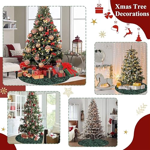 Miniatura 6 de Falda de árbol de Navidad de terciopelo con lentejuelas verde esmeralda de 46 pulgadas, tapete brillante para árbol de Navidad, adornos de Navidad,