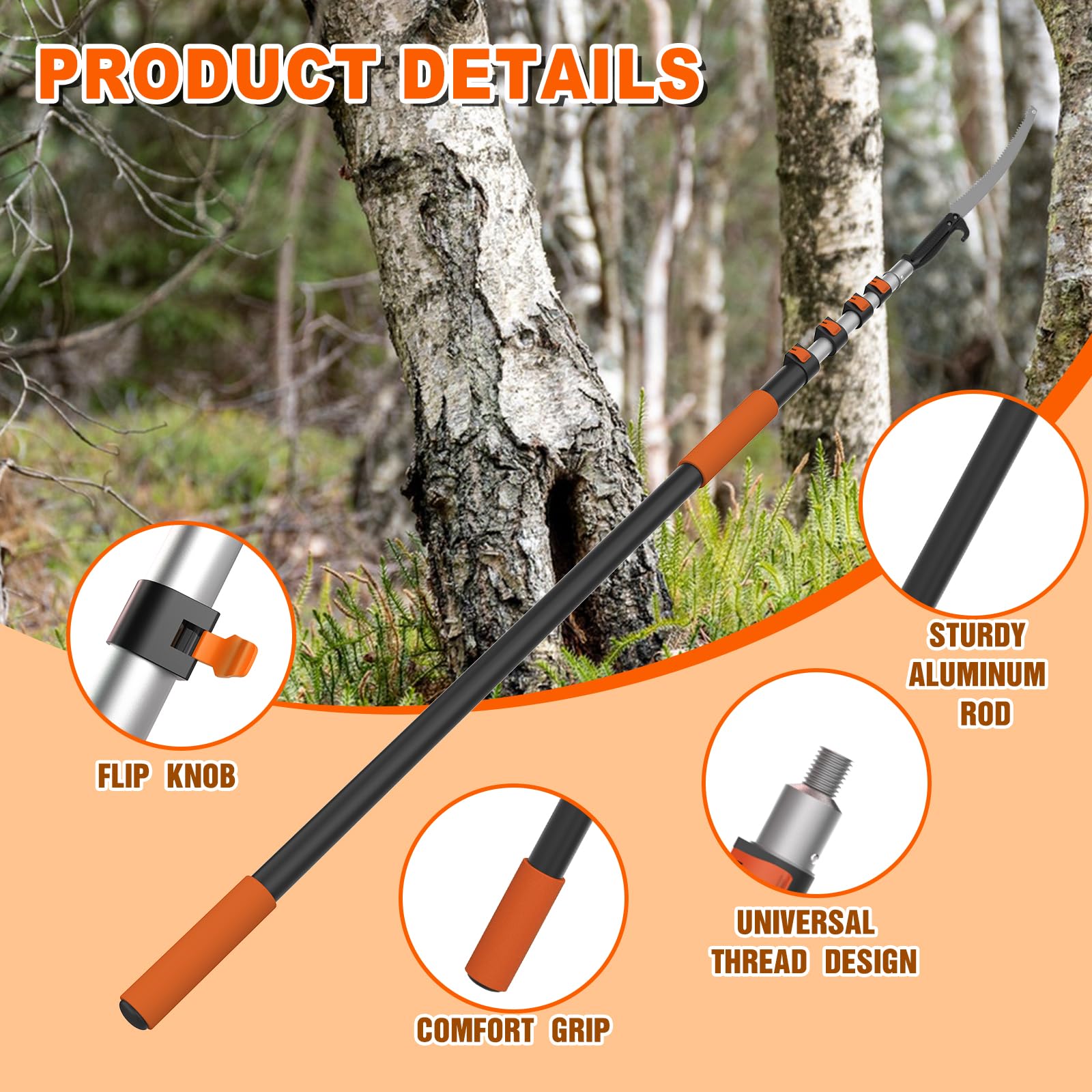 SISUPASSIE Sierra de poste de alcance de 20 pies para podar árboles, podadora telescópica extensible con poste de extensión de 3 a 12 pies, sierra manual para jardín, patios, patio