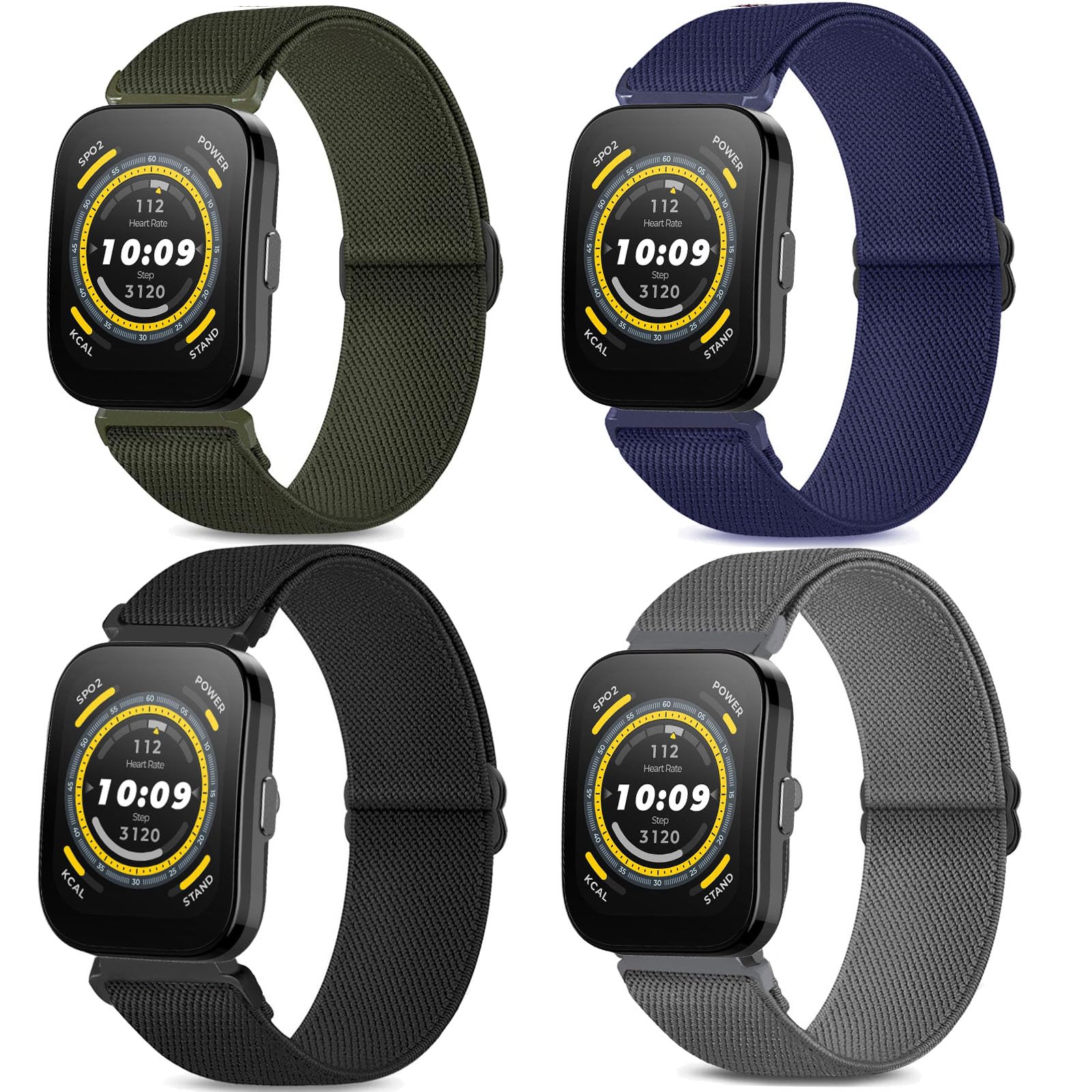 CUNUJIX 4 Pack Stretchy Watch Bands Compatible with Amazfit Bip 6 /Bip 5/ GTR 4 / GTR 3 / GTR 3 Pro/GTR 2 / GTR 2e, 22mm Loop Nylon Elastic Fabric