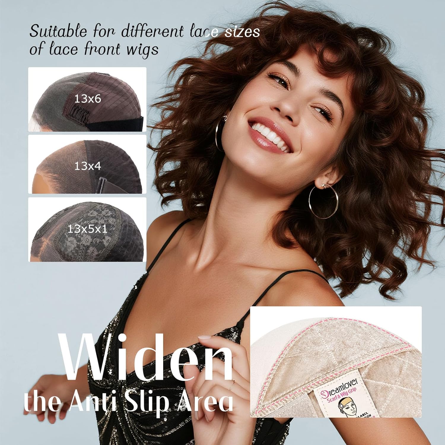 Dreamlover Wide Wig Grip Cap for Glueless Wigs, 2-in-1 Non Slip Wig Caps with Velvet Wig Grip Band for Women, Nude, 1 Piece