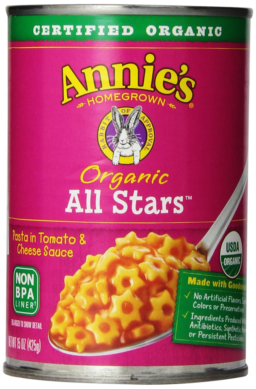Annie's Organic All Stars, Canned Pasta in Tomato and Cheese Sauce, 15 oz