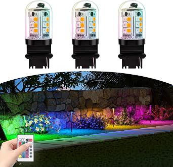 RGB S8 3156 Wedge Base LED Light Bulbs Color Changing, Warm White+15 Multi-Colors and Dimmable on Remote Control, Weatherproof for Outdoor Low Voltage Landscape Lighting Pathway Lights