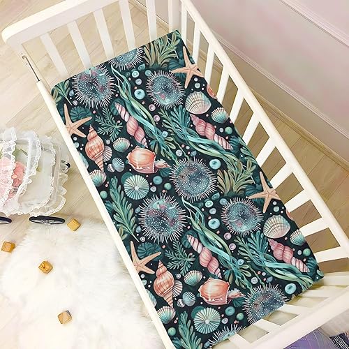 Miniatura 6 de Kigai Fitted Crib Sheet for Boys Girls,Starfish Shell Jersey Knit Baby Sheet for Standard Crib and Toddler Bed Mattresses, Cozy Soft Breathable, 28