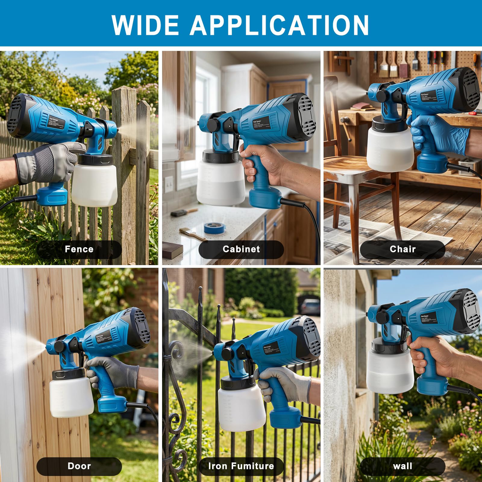 GGiking Pistola a spruzzo elettrica da 450 W con 2 ugelli e 3 spruzzi, ideale per recinzioni, capannoni, pareti, soffitti, mobili, armadi, giardino e molto altro ancora.