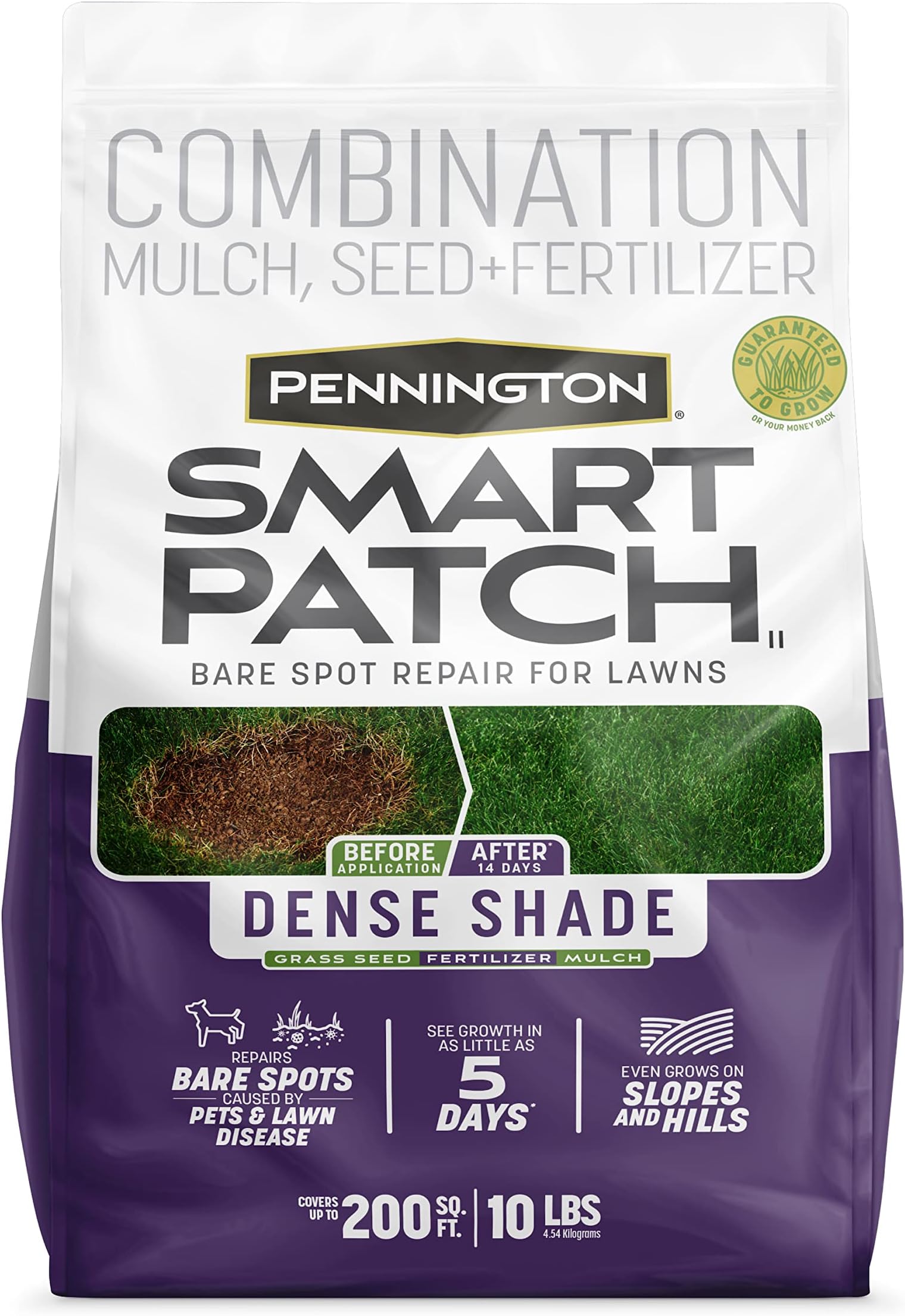Pennington Smart Patch Dense Shade 10lb 200 sq. ft. Grass Seed Bare Spot Repair with Mulch and Fertilizer, Green