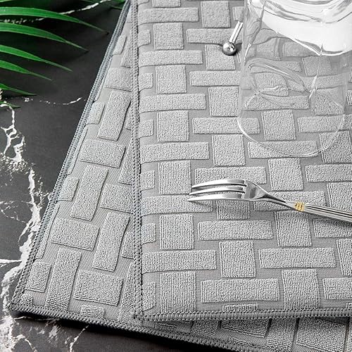 Miniatura 6 de Tapete de secado de platos, paquete de 2 alfombrillas de microfibra esculpida en cruz gris oscuro extra grande, ultra absorbente, tapete de secado